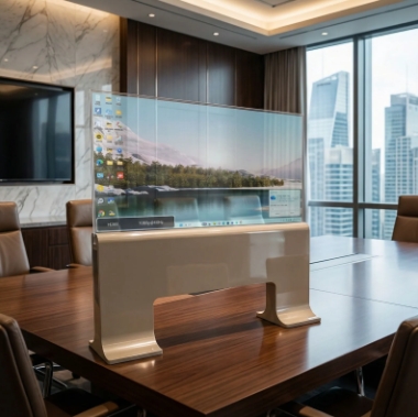 30인치 투명OLED 실시간번역솔루션(AI-RTT)하이스탠드데스크타입